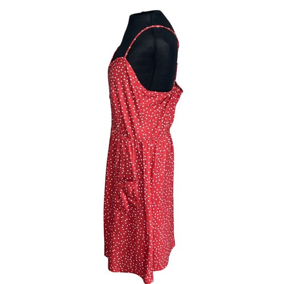 Womens Red Polka Dot Button-Front Sundress With Pockets & Adjustable Straps Size - Picture 2 of 9